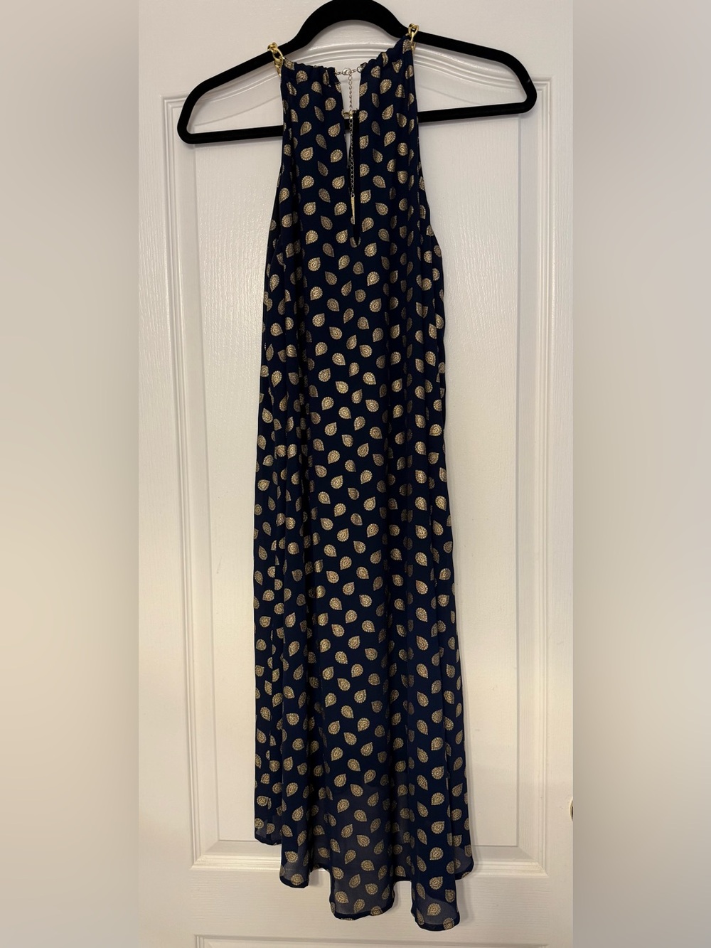 MICHAEL Michael Kors Navy Halter High-Low Dress with Gold Dot Print - Picture 4 of 4